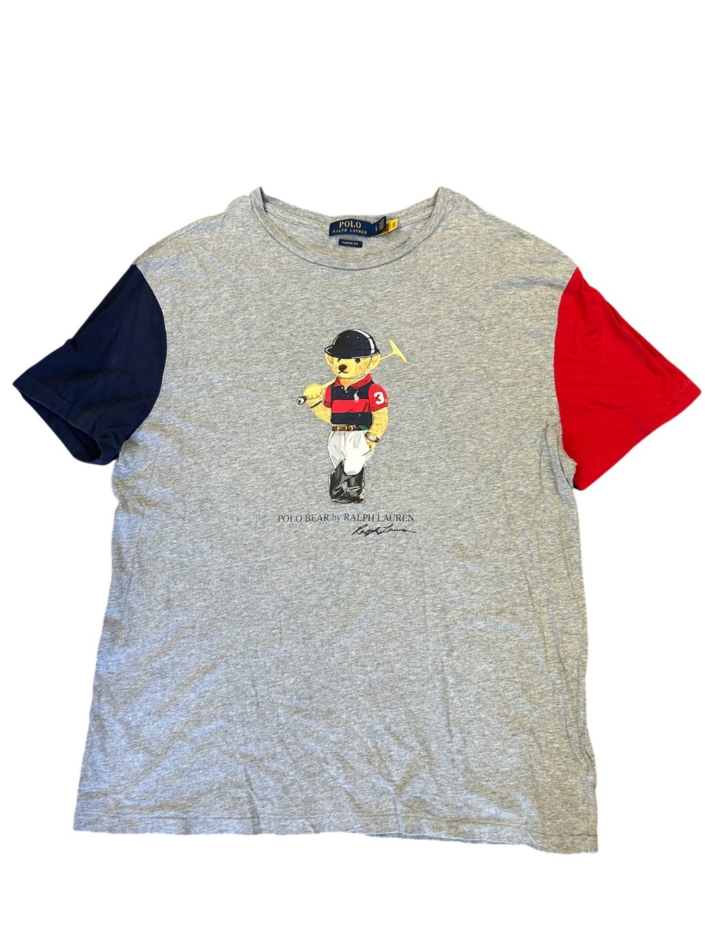 Polo Ralph Lauren Mens Large POLO PLAYER BEAR Short Sleeve Color Block T Shirt